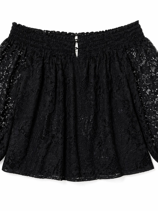 Free People Tops - Black Lace Off Shoulder Blouse Boho Sheer Floral Long Sleeve Keyhole Back Top